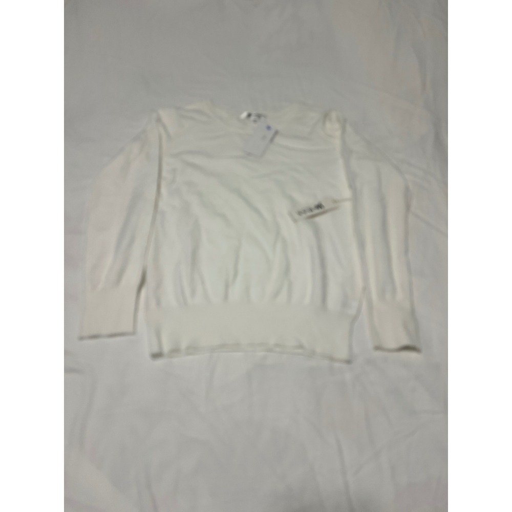 Ye Mak Lola Simple Sweater Ivory White Crewneck Knit Top XL NEW